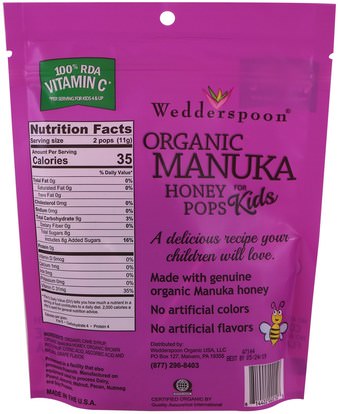 الطعام، الوجبات الخفيفة، الحلوى Wedderspoon, Organic Manuka Honey Pops For Kids, Grape, 24 Count, 4.15 oz