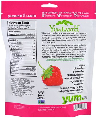 الطعام، الوجبات الخفيفة، الحلوى YumEarth, Soft Eating Gluten-Free Strawberry Licorice + Yum, 5 oz (142 g)