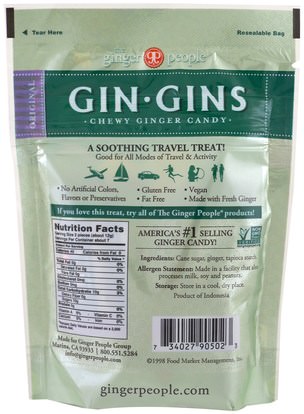 الطعام، الوجبات الخفيفة، جذر الزنجبيل The Ginger People, GinGins, Chewy Ginger Candy, Original, 3 oz (84 g)