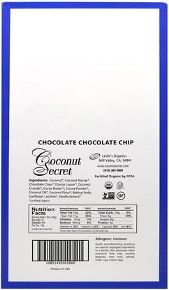 الطعام، الوجبات الخفيفة، الوجبات الصحية الصحية، المكملات الغذائية، الحانات الغذائية Coconut Secret, Organic Chocolate Chocolate Chip Ungranola Bar, 12 Bars, 1.2 oz (34 g) Each