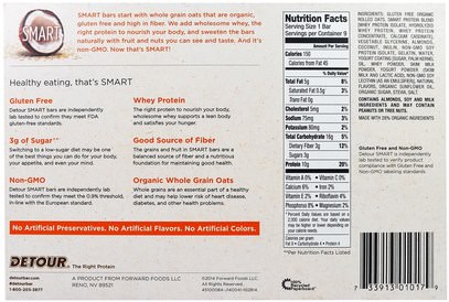الطعام، الوجبات الخفيفة، بروتين أشرطة Detour, Gluten Free Oatmeal Bar, Coconut Almond, 9 Bars, 1.3 oz (38 g) Each