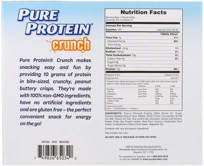 الطعام، الوجبات الخفيفة، بروتين Pure Protein, Crunch, Peanut Butter Bites, 6 Individually Wrapped Pouches, 1.20 oz (34 g) Each