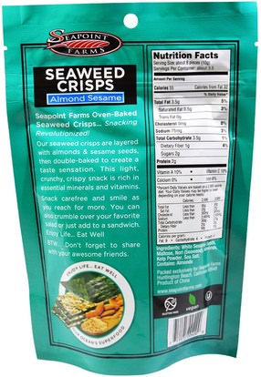 الطعام، الوجبات الخفيفة Seapoint Farms, Seaweed Crisps, Almond Sesame, 1.2 oz (35 g)