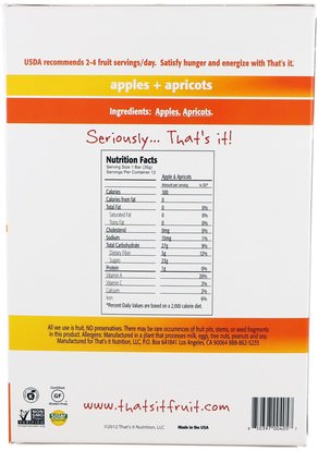 الطعام، الوجبات الخفيفة، المكملات الغذائية Thats It, Fruit Bars, Apples + Apricots, 12 Bars, 1.2 oz (420 g) Each