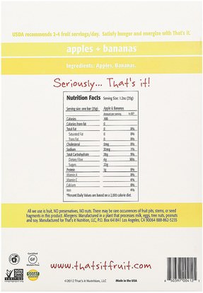 الطعام، الوجبات الخفيفة، المكملات الغذائية Thats It, Fruit Bars, Apples + Bananas, 12 Bars, 1.2 oz (420 g) Each
