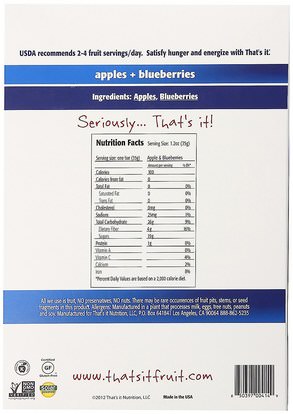 الطعام، الوجبات الخفيفة، المكملات الغذائية Thats It, Fruit Bars, Apples + Blueberries, 12 Bars, 1.2 oz (420 g) Each
