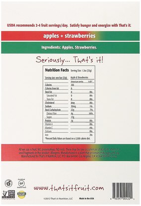 الطعام، الوجبات الخفيفة، المكملات الغذائية Thats It, Fruit Bars, Apples + Strawberries, 12 Bars, 1.2 oz (420 g) Each