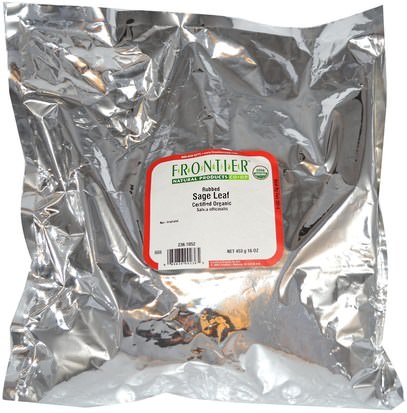 الغذاء، التوابل و التوابل، حكيم التوابل، الأعشاب، حكيم أوراق الشاي Frontier Natural Products, Organic Rubbed Sage Leaf, 16 oz (453 g)