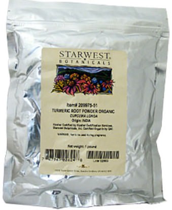 الطعام، التوابل والتوابل، الكركم التوابل، المكملات الغذائية، مضادات الأكسدة، الكركمين Starwest Botanicals, Turmeric Root Powder Organic, 1 lb (453.6 g)