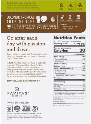الغذاء، المحليات، بلورات السكر جوز الهند Navitas Organics, Organic, Coconut Palm Sugar, 16 oz (454 g)