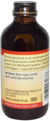 الغذاء، المحليات، الفانيليا استخراج الفول Frontier Natural Products, Organic, Vanilla Extract, 4 fl oz (118 ml)