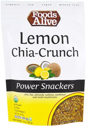 Foods Alive, Power Snackers, Lemon Chia-Crunch, 3 oz (85 g) ,الطعام، الوجبات الخفيفة، بذور المكسرات الحبوب