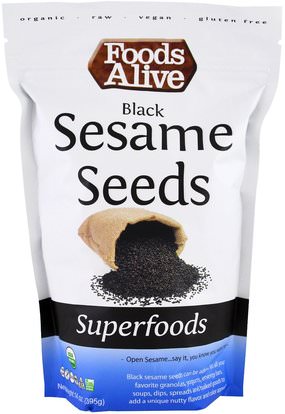 Foods Alive, Superfoods, Black Sesame Seeds, 14 oz (395 g) ,المكملات الغذائية، سوبرفوودس، بذور الحبوب المكسرات