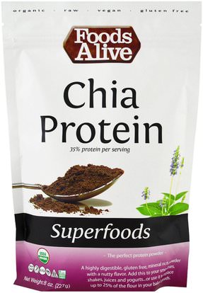 Foods Alive, Superfoods, Chia Protein Powder, 8 oz (227 g) ,المكملات الغذائية، سوبرفوودس، إيفا أوميجا 3 6 9 (إيبا دا)، بذور شيا
