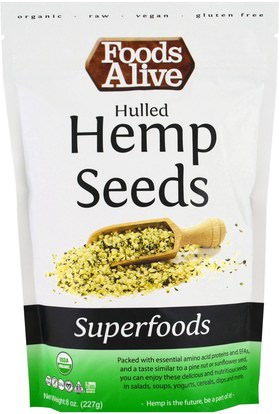 Foods Alive, Superfoods, Hulled Hemp Seeds, 8 oz (227 g) ,المكملات الغذائية، سوبرفوودس، إيفا أوميجا 3 6 9 (إيبا دا)، منتجات القنب