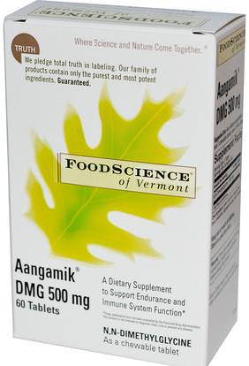 FoodScience, Aangamik DMG, 500 mg, 60 Chewable Tablets ,المكملات الغذائية، دمغ (ن-ديميثيلغليسين)، والانفلونزا الباردة والفيروسية، جهاز المناعة