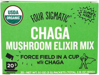 Four Sigmatic, Chaga Mushroom Elixir Mix, 20 Packets, 0.1 oz (3 g) Each ,المكملات الغذائية، سوبرفوودس، الفطر الطبية، تشاغا الفطر