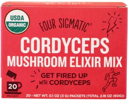 Four Sigmatic, Cordyceps Mushroom Elixir Mix, 20 Packets, 0.1 oz (3 g) Each ,المكملات الغذائية، أدابتوغين، سوبرفوودس