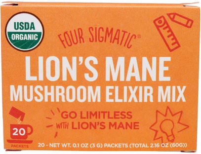 Four Sigmatic, Lions Mane, Mushroom Elixir Mix, 20 Packets, 0.1 oz (3 g) Each ,المكملات الغذائية، سوبرفوودس، الفطر الطبية، الأسود فطر مين
