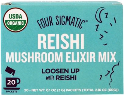 Four Sigmatic, Reishi Mushroom Elixir Mix, 20 Packets, 0.1 oz (3 g) Each ,المكملات الغذائية، أدابتوغين، الفطر الطبية، الفطر ريشي، ريشي