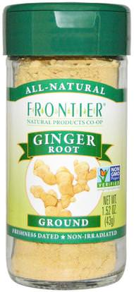 Frontier Natural Products, Ginger Root, Ground, 1.52 oz (43 g) ,الأعشاب، جذر الزنجبيل، الزنجبيل التوابل، الغذاء، التوابل و التوابل