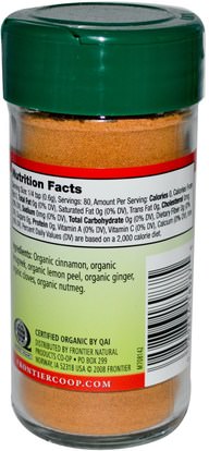 Frontier Natural Products, Organic, Apple Pie Spice, Salt-Free Blend, 1.69 oz (48 g) ,الغذاء، الخبز المساعدات، التوابل و التوابل