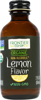 Frontier Natural Products, Organic Lemon Flavor, Non-Alcoholic, 2 fl oz (59 ml) ,الغذاء، الخبز المساعدات، المحليات