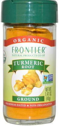 Frontier Natural Products, Organic, Turmeric Root, Ground, 1.41 oz (40 g) ,الطعام، التوابل والتوابل، الكركم التوابل، المكملات الغذائية، مضادات الأكسدة، الكركمين