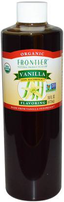 Frontier Natural Products, Organic, Vanilla Flavoring, Non-Alcoholic, 16 fl oz (472 ml) ,الغذاء، المحليات، الفانيليا استخراج الفول