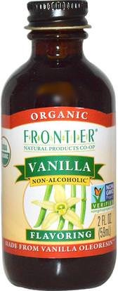 Frontier Natural Products, Organic, Vanilla Flavoring, Non-Alcoholic, 2 fl oz (59 ml) ,الغذاء، المحليات، الفانيليا استخراج الفول