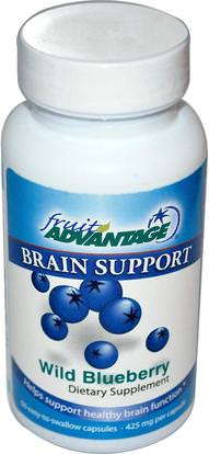 Fruit Advantage, Brain Support, Wild Blueberry, 425 mg, 60 Capsules ,الأعشاب، العنبية