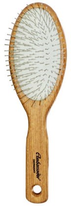 Fuchs Brushes, Ambassador Hairbrushes, Wooden, Large, Oval/Steel Pins, 1 Hair Brush ,حمام، الجمال، فرش الشعر، دقة بالغة، فروة الرأس