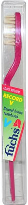 Fuchs Brushes, Record V, Natural Bristle Toothbrush, Adult Medium, 1 Toothbrush ,حمام، الجمال، شفهي، الأسنان، تهتم، فرشاة أسنان
