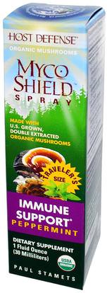 Fungi Perfecti, Host Defense, Myco Shield Spray, Immune Support, Peppermint, 1 fl oz (30 ml) ,والمكملات الغذائية، والفطر الطبية، والمجموعات المختلطة الفطر