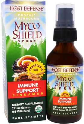 Fungi Perfecti, Host Defense, Organic Myco Shield Spray, Immune Support Cinnamon, 2 fl oz (60 ml) ,والمكملات الغذائية، والفطر الطبية والفطر مجموعات مختلطة والصحة والدعم المناعي