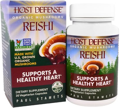 Fungi Perfecti, Host Defense, Reishi, Supports a Healthy Heart, 30 Veggie Caps ,المكملات الغذائية، أدابتوغين، الفطر الطبية