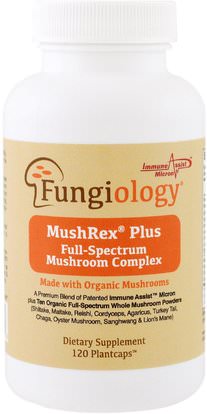 Fungiology, MushRex Plus, Full-Spectrum Mushroom Complex, Certified Organic, Cellular Support, 120 Veggie Plantcaps ,والمكملات الغذائية، والفطر الطبية، كبسولات الفطر، موشريكس بالإضافة إلى مجمع الفطر