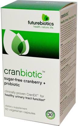 FutureBiotics, CranBiotic, Sugar-Free Cranberry + Probiotic, 60 Veggie Caps ,الأعشاب، التوت البري