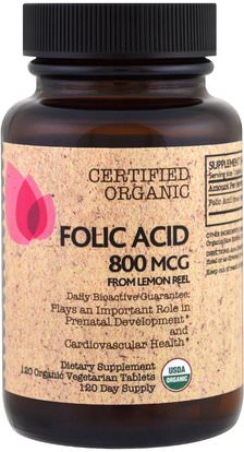 FutureBiotics, Folic Acid From Lemon Peel, 800 mcg, 120 Organic Veggie Tabs ,الفيتامينات، حمض الفوليك