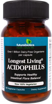 FutureBiotics, Longest Living Acidophilus, 100 Veggie Caps ,والمكملات الغذائية، البروبيوتيك، أسيدوفيلوس، استقرت البروبيوتيك