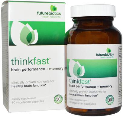 FutureBiotics, ThinkFast, Brain Performance + Memory, 60 Veggie Caps ,الصحة، اضطراب نقص الانتباه، إضافة، أدهد، الدماغ، فينبوسيتين، الذاكرة