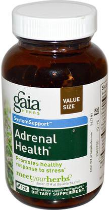 Gaia Herbs, Adrenal Health, 120 Vegetarian Liquid Phyto-Caps ,والصحة، ومكافحة الإجهاد، والمكملات الغذائية، الكظرية