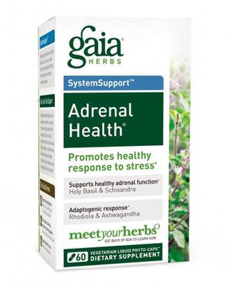 Gaia Herbs, Adrenal Health, 60 Vegetarian Liquid Phyto-Caps ,والصحة، ومكافحة الإجهاد، والمكملات الغذائية، الكظرية