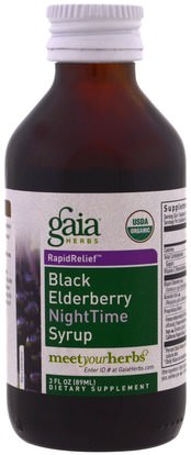Gaia Herbs, Black Elderberry NightTime Syrup, 3 fl oz (89 ml) ,والصحة، والانفلونزا الباردة والفيروسية، ونظام المناعة