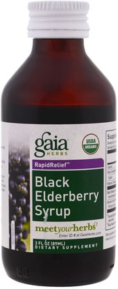 Gaia Herbs, Black Elderberry Syrup, 3 fl oz (89 ml) ,والصحة، والانفلونزا الباردة والفيروسية، ونظام المناعة