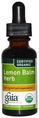 Gaia Herbs, Certified Organic Lemon Balm Herb, 1 fl oz (30 ml) ,الأعشاب، بلسم الليمون، ميليسا