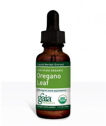 Gaia Herbs, Certified Organic Oregano Leaf, 1 fl oz (30 ml) ,والمكملات الغذائية، زيت الزعتر، سائل زيت الزعتر، والصحة، والانفلونزا الباردة والفيروسية والبرد والانفلونزا