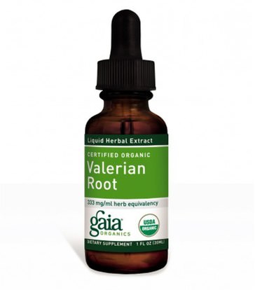 Gaia Herbs, Certified Organic Valerian Root, 1 fl oz (30 ml) ,والمكملات الغذائية، والنوم، حشيشة الهر