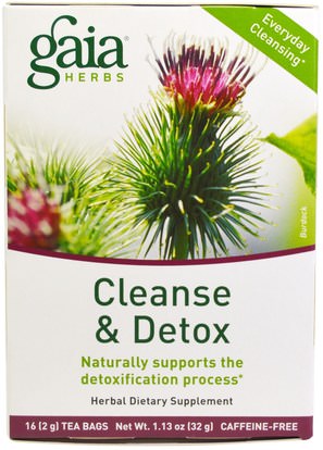 Gaia Herbs, Cleanse & Detox, Caffeine-Free, 16 Tea Bags, 1.13 oz (32 g) ,الغذاء، الشاي العشبية، السموم