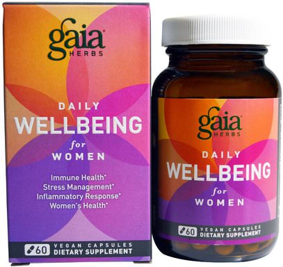 Gaia Herbs, Daily Wellbeing, for Women, 60 Vegan Capsules ,والصحة، ومكافحة الإجهاد، والنساء